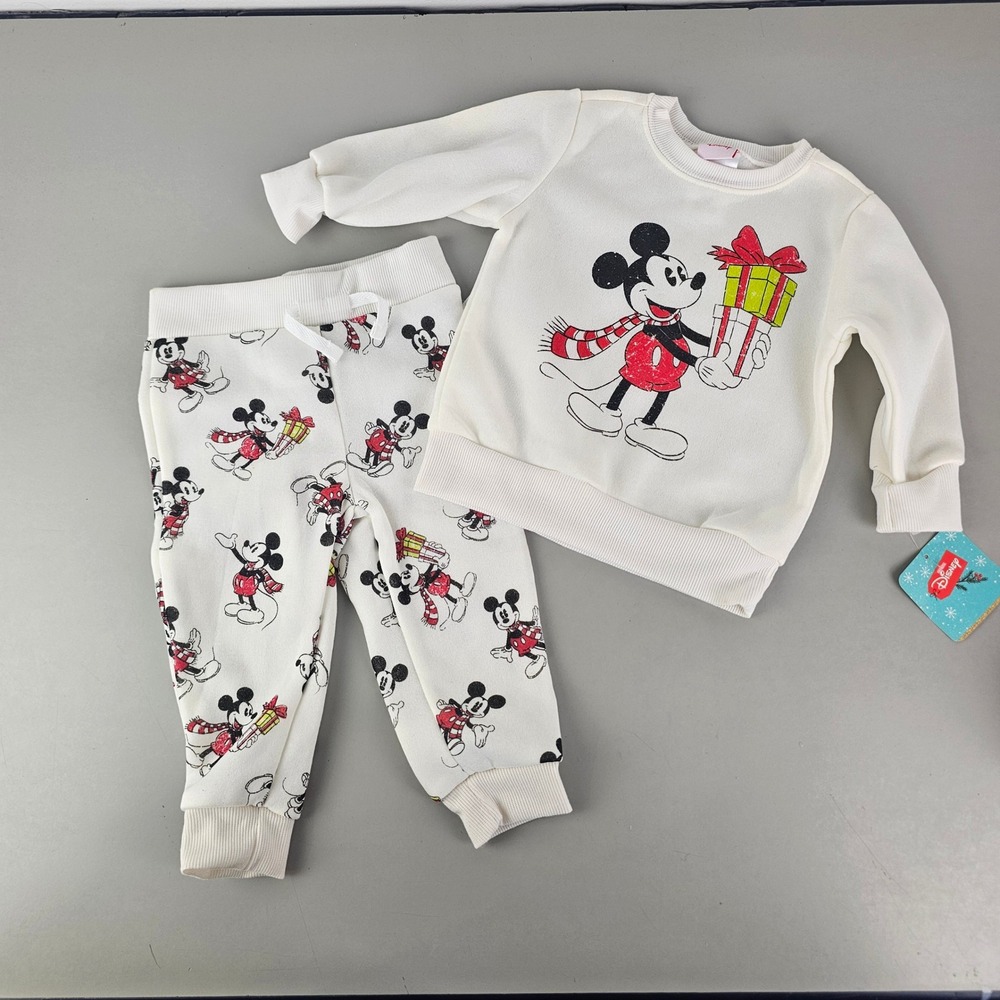 Disney Mickey Mouse Holiday Fleece Sweatshirt and Jogger Set White 18M NWT